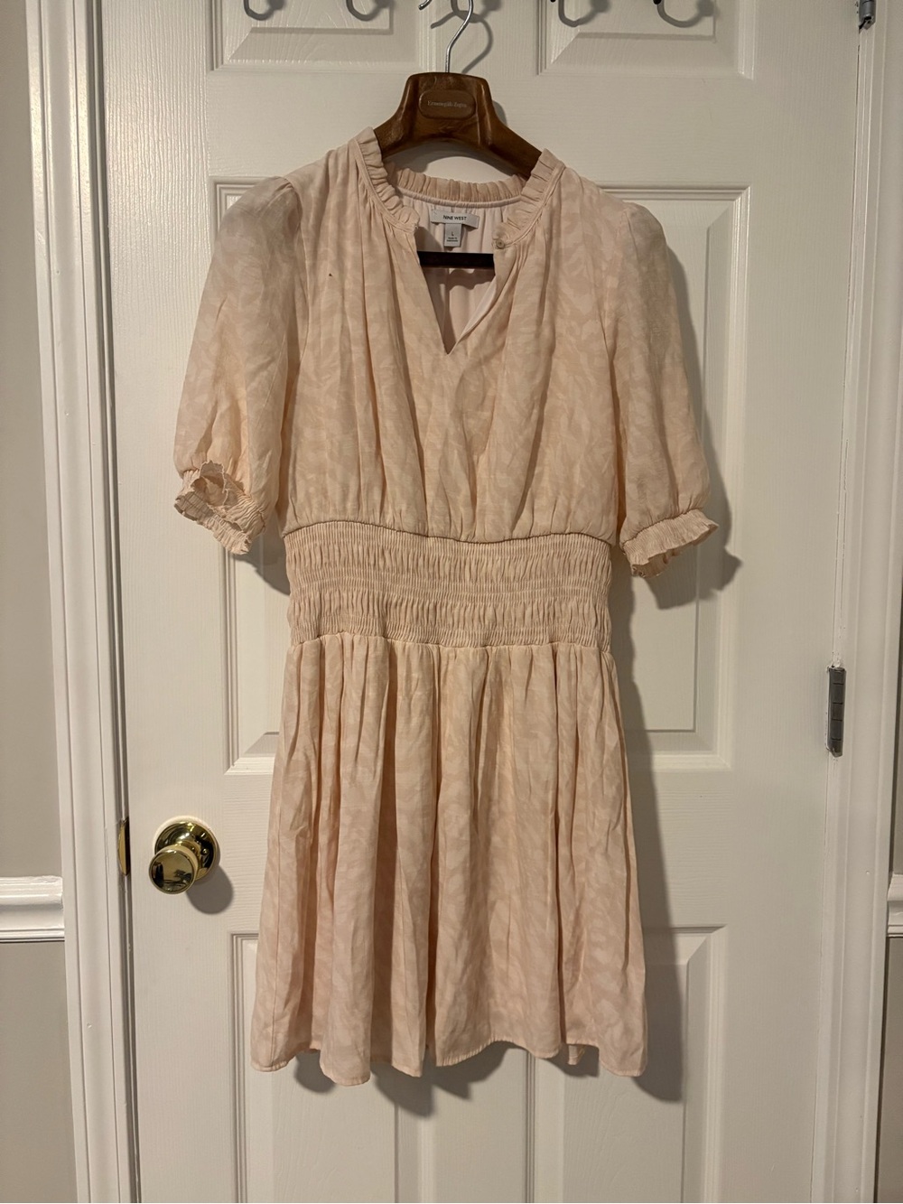Nine West Blush Short Puff-Sleeve Smocked Dress